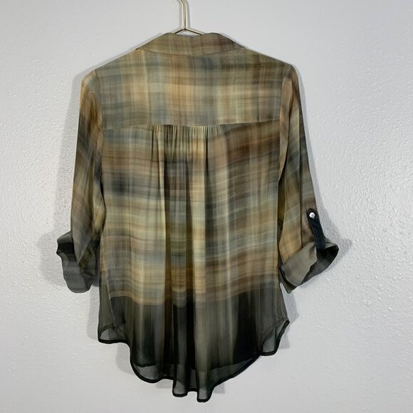 Soft Surroundings Roll Tab Long Sleeves Sheer Plaid FRont Button Shirt PS - Picture 2 of 8